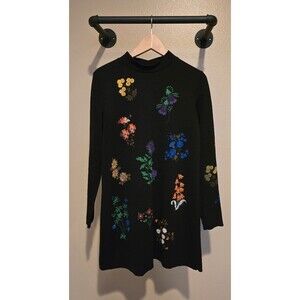 Zara‎ long sleeved black dress with flowers size medium